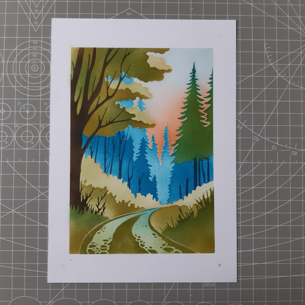 cool woodland scene, image created with layering stencils