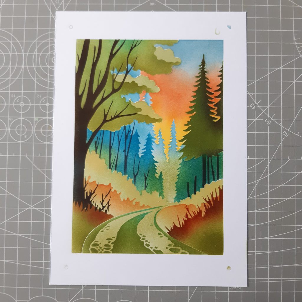 warm woodland scene, image created with layering stencils