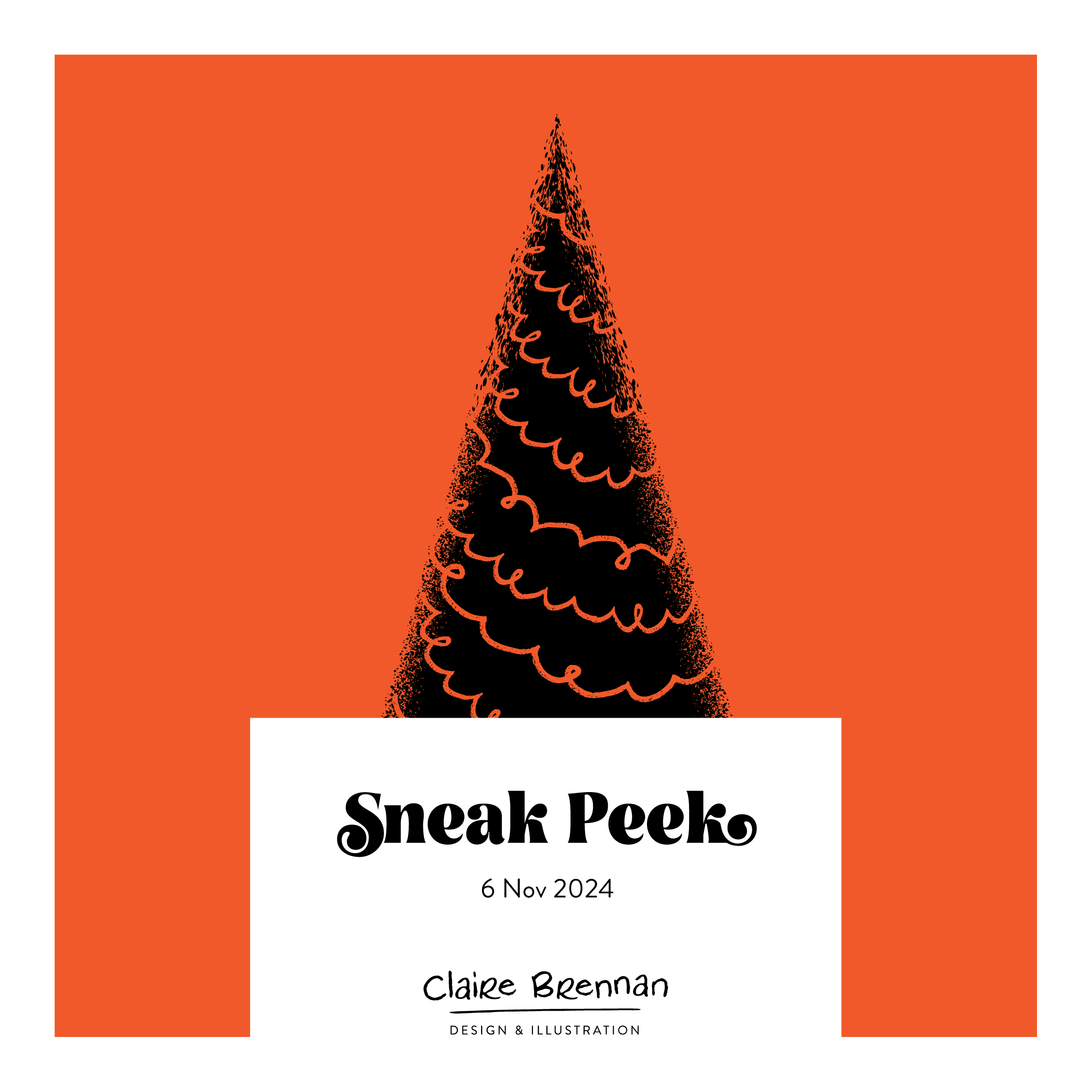 black retro style Christmas tree shape on orange background