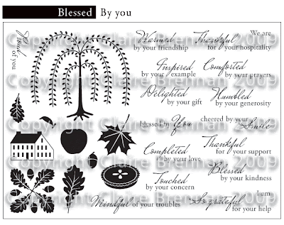 stamp set design featuring a willow tree and saltbox house