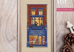 New Cozy Late Night Bookshop cross stitch pattern